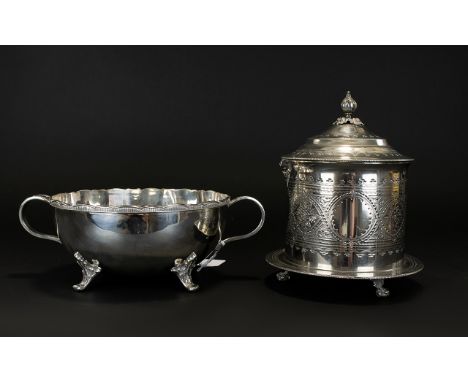 Silver Plated Tea Caddy. Hinged Lid With Engraved Body Raised On Ball And Claw Feet. Manufactures By James Dickson And Sons. 