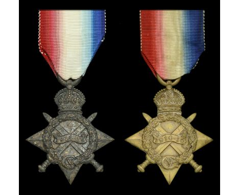 1914-15 Star (2) (M. E. Ninnes. B.R.C. & St. J.J.; E. M. Bristowe. B.R.C. & St. J.J.) glue residue to reverse of first, some 