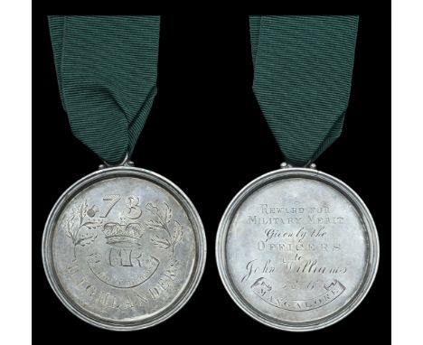 73rd Highlanders 1816. A circular engraved medal with double-stepped rim, 52mm, silver, unmarked, the obverse engraved with a