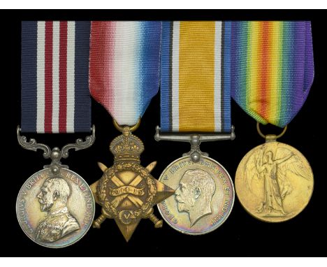 A Great War ‘Western Front’ M.M. group of four awarded to Private P. Fitzpatrick, Cheshire Regiment  Military Medal, G.V.R. (