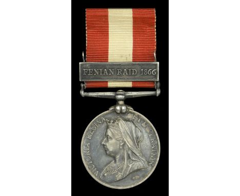 Canada General Service 1866-70, 1 clasp, Fenian Raid 1866 (Gnr J. E. King Mont. Garr. Arty.) the clasp a later issue with fla