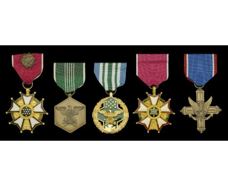 United States of America, Legion of Merit (2), Officer’s badge, enamelled, complete with riband and lapel bars, in case of is