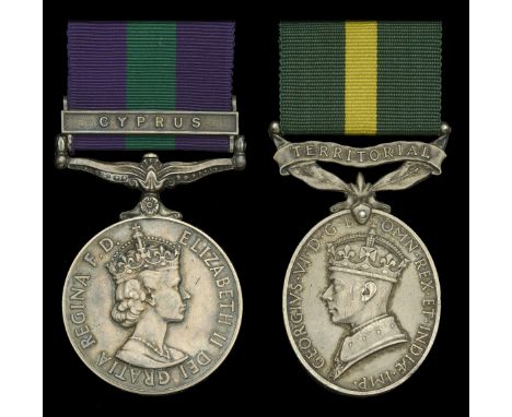 General Service 1918-62, 1 clasp, Cyprus (23305049 Pte. Q. C. Cole. R.A.O.C.); Efficiency Medal, G.VI.R., 1st issue, Territor