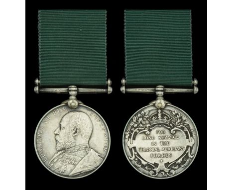 Colonial Auxiliary Forces Long Service Medal, E.VII.R. (Captain W. A. Johnston 4th Regt. C.A.) Canadian style impressed namin