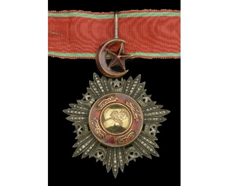 Ottoman Empire, Order of the Medjidieh, Third Class neck badge, 76mm including Star and Crescent suspension x 62mm, silver, g