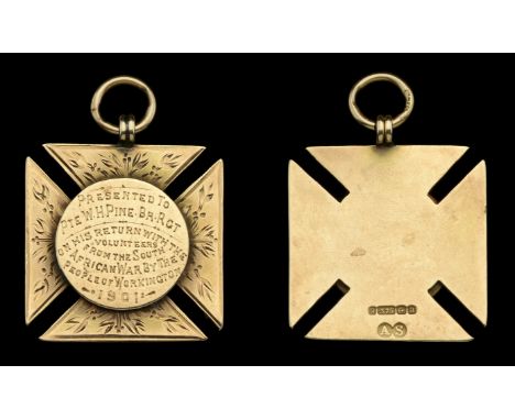 A rare Workington Boer War Tribute Medal in the form of a Maltese Cross, 28mm, gold (9ct., 9.66g, hallmarks for Birmingham 19