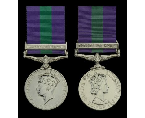 General Service 1918-62, 1 clasp (2), Palestine 1945-48 (19032760 Spr. P. D. Goode. R.E.); Arabian Peninsula (23546893 Cfn. R