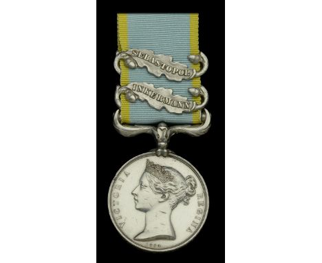 Crimea 1854-56, 2 clasps, Inkermann, Sebastopol (Walter Lowe, A.B.) officially impressed naming, contact marks, better than v