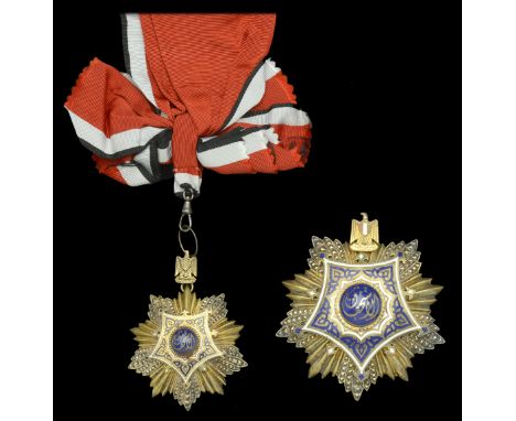 Egypt, Republic, Order of Merit, First Class set of insignia, comprising sash badge, 61mm, silver, silver-gilt and enamel; br