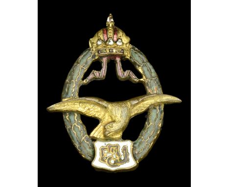 Miniature Award: Austria, Empire, Army Field Pilot’s Badge, by Josef Zimbler, Vienna, single crown with ribbons at top, maker