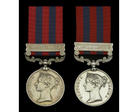 India General Service 1854-95, 1 clasp, Hazara 1888 (... Pte. T. Stevens. 2d. Bn. R...) heavy pitting that has partially obsc