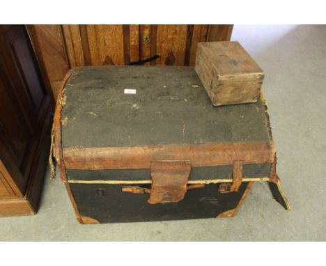 Domed leather trimmed canvas trunk