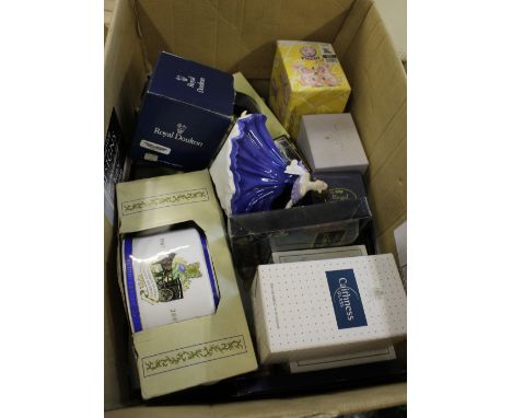 Box of boxed items, Caithness, Doulton etc