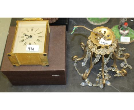 Small gilt metal ceiling light plus Garrard brass mantle clock