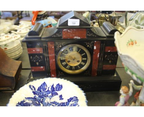 19th Century French black slate and red marble mantle clock