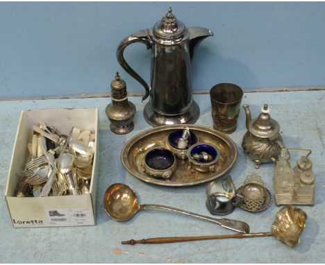 A quantity of silver-plate including large flagon-jug, punch ladle, open salts and various flatware etc