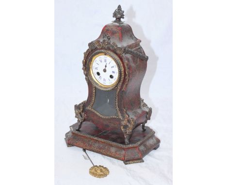 A 19th century French Boulle-work clock with stand, of waisted balloon form with gilt metal mounts (as found, requiring resto