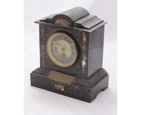 A Victorian black slate and red marble mantel clock 'Presented to AA Pratt, Chief Constable of the City of Chichester, by the