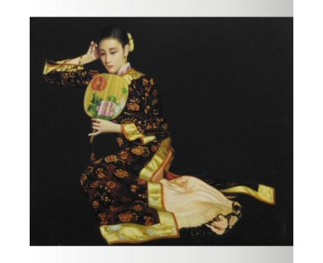 Oriental School, (20th century), a realist portrait of young lady, oil on canvas, 85 x 98cm, unframed