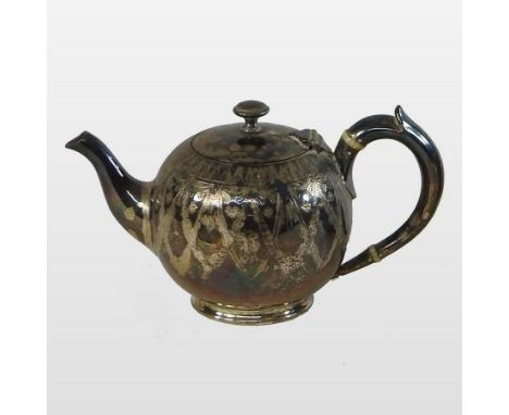 A Victorian silver bullet shaped teapot and cover, with engraved decoration, by Elkington, Birmingham 1885, 20cm long