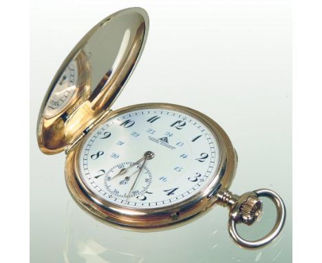 An early 20th century 14 carat gold cased full hunter pocket watch, the white enamel dial with Arabic hours, signed Deutsche 