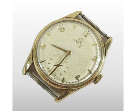 A 1960's Omega gentleman's gold plated wristwatch, the signed dial with subsidiary seconds dial, with manual wind, on a brown