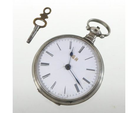 An unusual 19th century Chinese silver open faced pocket watch, having a signed painted enamel dial, 5cm diameter