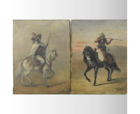 Continental School, (19th century), portrait of an Arab horseman, signed Pigales, together with the companion, a pair, both u