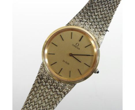 An Omega De Ville gold plated wristwatch, the signed dial, with baton hours, on a gold plated silver flexible strap