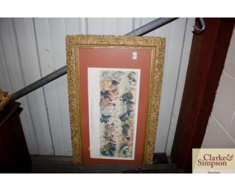 A coloured print "Farmyard Poultry" in decorative gilt frame 