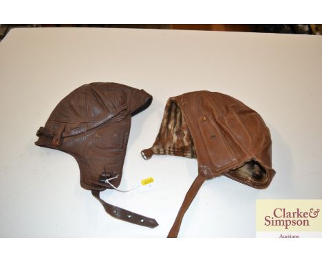 Two vintage leather flying / motoring helmets 