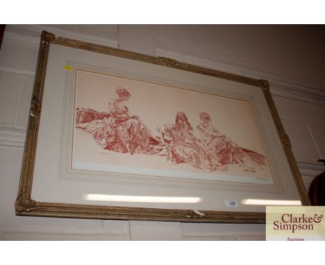 William Russel Flint, pencil signed print of three young ladies 