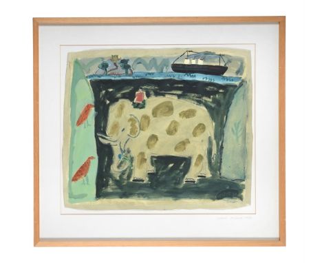 λ  EMMA MCCLURE (BRITISH 20TH/21ST CENTURY) UNTITLED (ELEPHANT & BOAT) Oil and pencil on paper  Signed and dated '88 (lower r