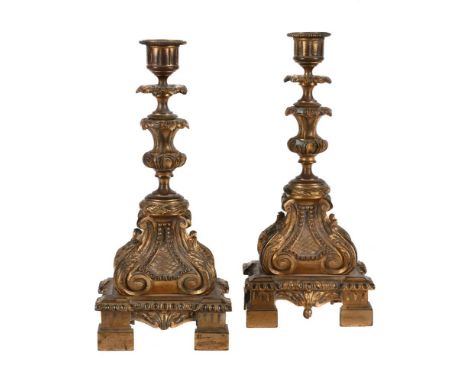 A PAIR OF LOUIS XVI STYLE GILT BRONZE CANDLESTICKS 19TH CENTURY  27.5cm high, 12cm wide, 9cm deep  Condition Report:  PLEASE 