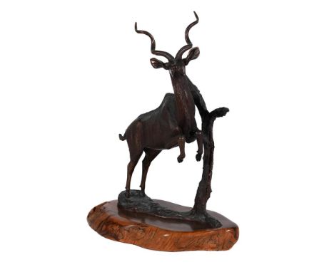 A BRONZE MODEL OF A KUDU BY ALLEN HALLETT (B.1948) LIMITED EDITION, SIGNED AND NUMBERED 2/20 approximately 48cm high, 20cm wi