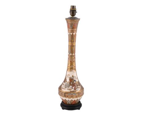 A JAPANESE SATSUMA BOTTLE VASE  CIRCA 1900 with base, later adapted as a lamp 54.5cm high, 15cm diameter  Condition Report:  