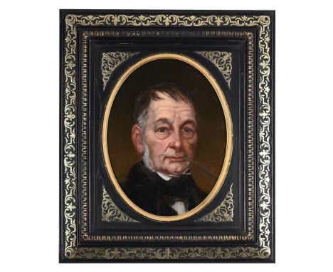 CONTINENTAL SCHOOL (19TH CENTURY) A FRAGMENT PORTRAIT OF A GENTLEMAN WITH A PIPE Oil on canvas laid to board 39 x 29.5cm (15¼