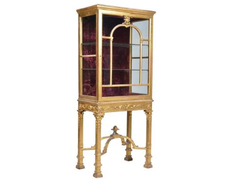 A GILTWOOD DISPLAY CABINET IN GEORGE III STYLE EARLY 20TH CENTURY  the glazed superstructure above a stand base 109cm high, 8