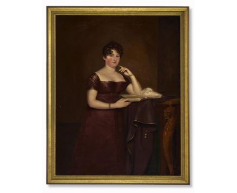 ENGLISH SCHOOL (19TH CENTURY) PORTRAIT OF A LADY, POSSIBLY LOUISA NEWNHAM Oil on canvas 145 x 113cm (57 x 44¼ in.)   Whilst i