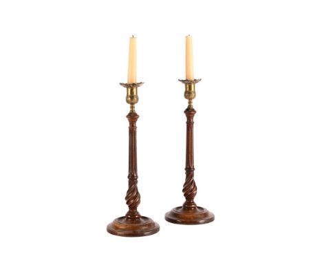 A PAIR OF SCOTTISH CANDLESTICKS, IN GEORGE III STYLE 19TH CENTURY 36cm high, base 15cm diameter  Condition Report:  PLEASE NO