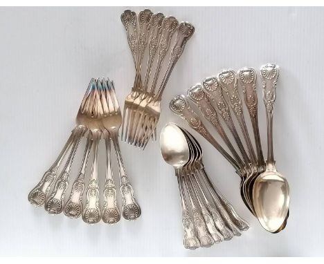 An assortment of King's Pattern silver flatware, comprising six William IV entree forks, four by William Troby, 1834, each 20