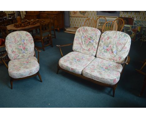 Ercol Spindleback Two Seat Sofa and Matching Armchair 