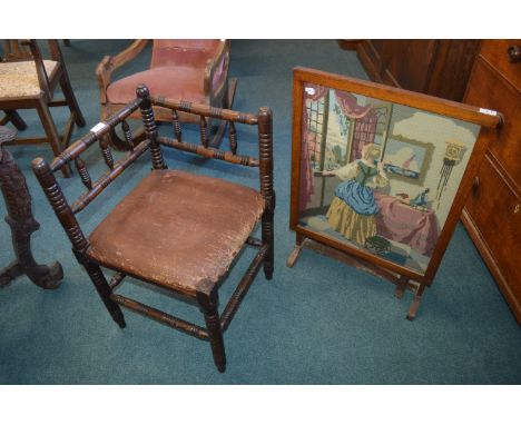 Bobbin Turned Corner Chair plus Fire Screen 