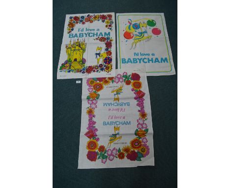 Three Vintage Babycham Tea Towels 