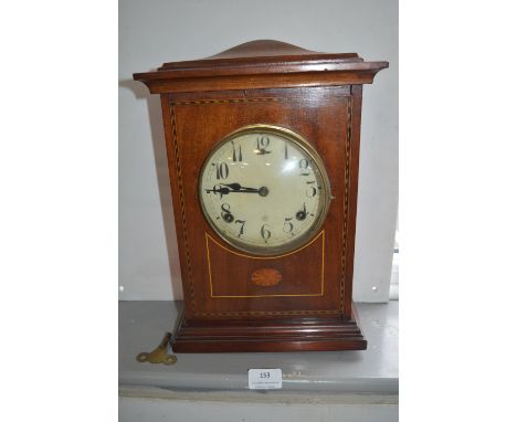 Edwardian Inlaid Mahogany Cased Mantel Clock (working condition with key) 