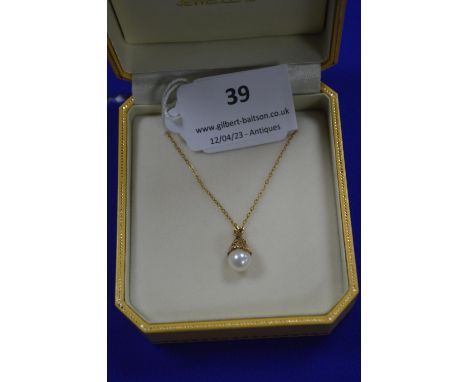 9k Gold Chain &amp; Mount with Pearl ~2.12g gross 