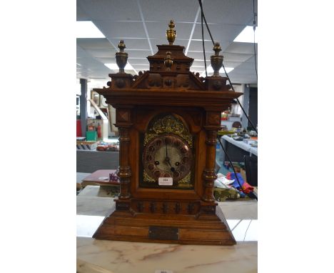 Victorian Marriage Presentation Mahogany Cased Mantel Clock with Copper &amp; Brass Dial (working condition with key) 