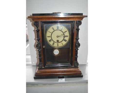 Victorian Mahogany Cased Mantel Clock (working condition with key, case slightly distressed) 