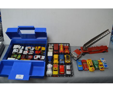 Matchbox Carry Case with Matchbox and Corgi Vehicles etc. plus Tonka Fire Ladder Truck 