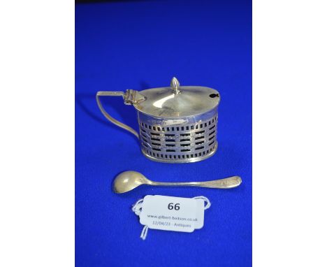 Hallmarked Silver Mustard Pot - Chester 1900 with Blue Glass Liner and Spoon ~46g silver weight 